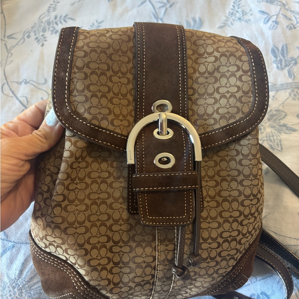 Coach soho flap backpack with suede and jaquard